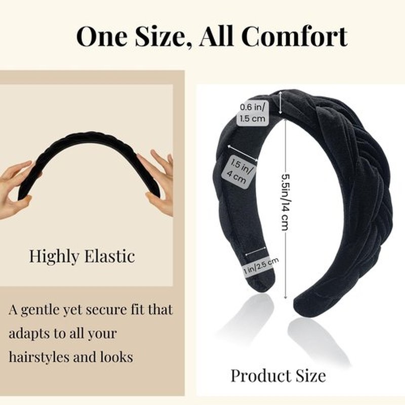 Dresyu Braided Headbands Velvet Headband for Women Soft Twisted Hair Hoop Non-Slip Wide Padded Hairband for Makeup, Washing Face, Daily Wear