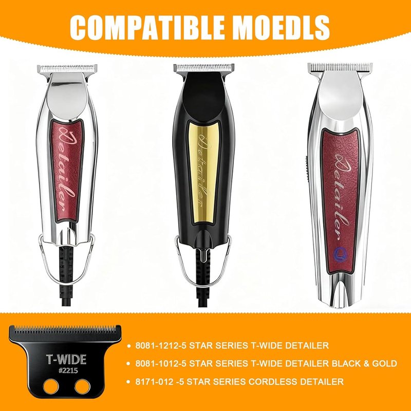 Wahl 5 Star Detailer Replacement T Wide Blades - Adjustable Stainless Steel Zero-Gap Trimmer Blade (Black)