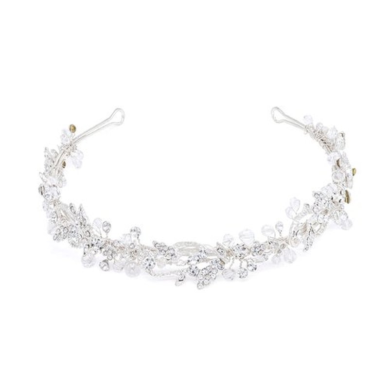 Oriamour Bridal headband Rhinestone Hair Band Bridal Headpieces for Bride Wedding Hair Accessories (Silver, 14'')