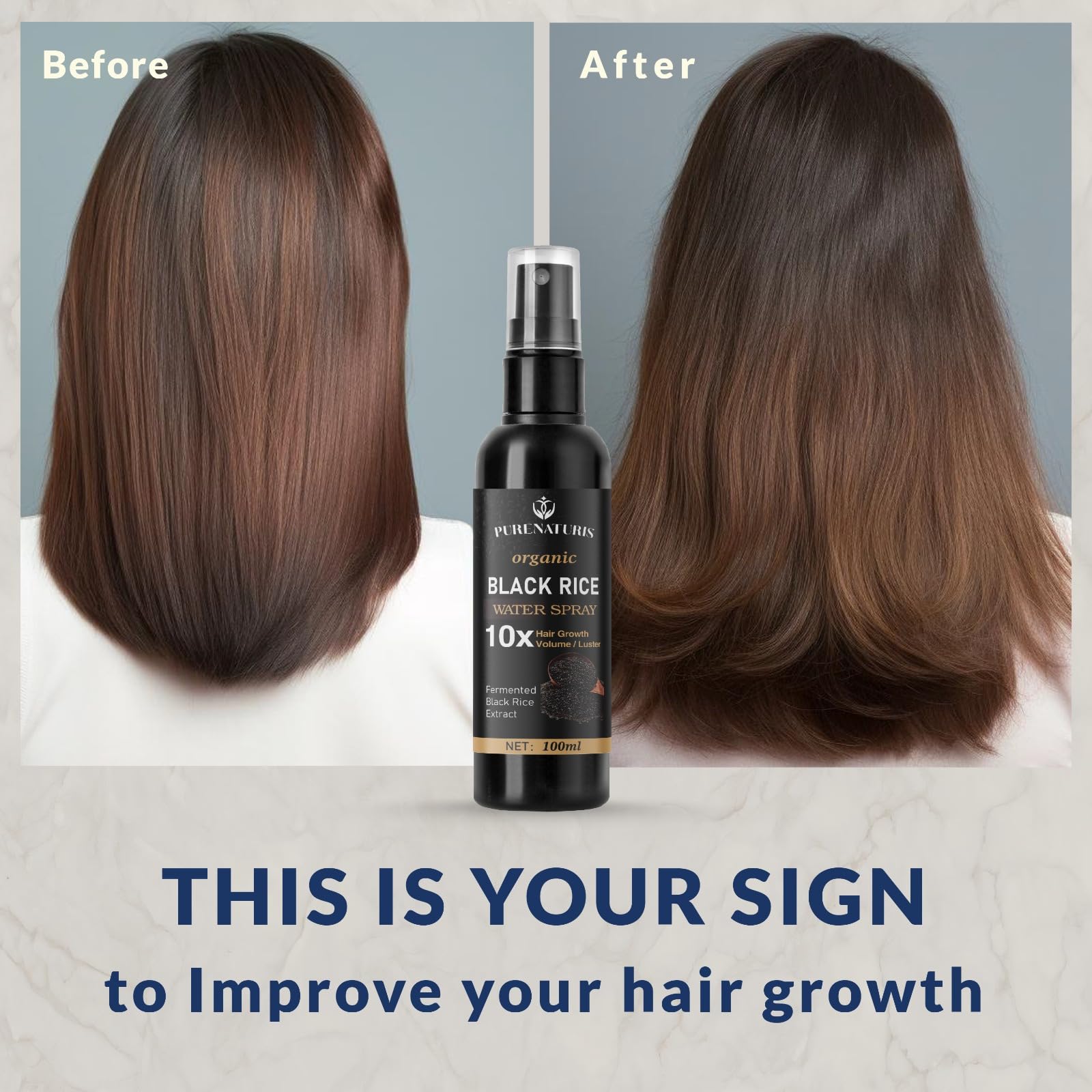 PureNaturis Castor oil Ginger Rice Water for Hair Growth Serum - Leave-In Spray for Men & Women, Effective for Hair Loss, Dry Damaged Hair, Hair Regrowth for Thicker, Fuller, Longer Hair, 3.5 fl oz