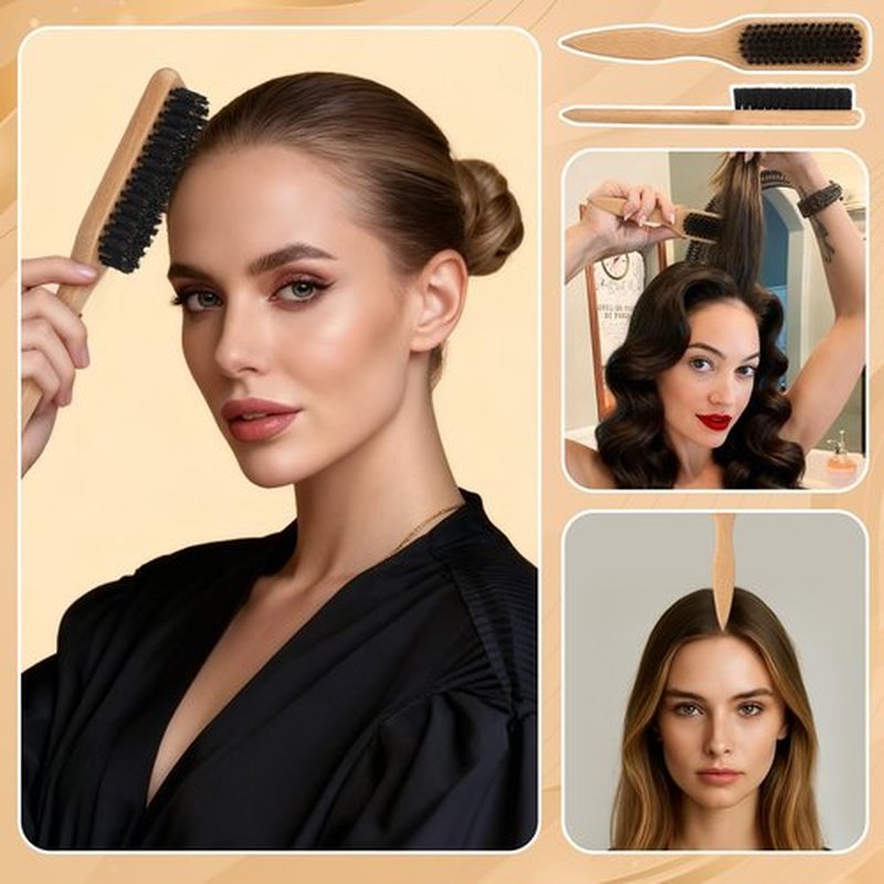 6PCS Boar Bristle Slick Back Hair Brush with Edge Brush Rat Tail Comb, Wide Tooth Comb for Men Women