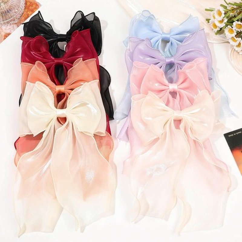 Large Hair Bow Clips for Women,Blue Pink Bow Hair Barrettes with Long Tail French Hair Ribbon Clips Hair Accessories for Girls (Light Blue,Light Pink)
