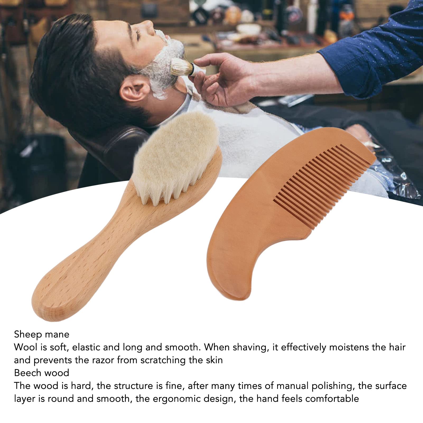 Hair Brush and Comb for Men, Soft Brush with Wood Handle, Wooden Comb for Hair and Beard, Gentle Styling Scalp Care Grooming Kit