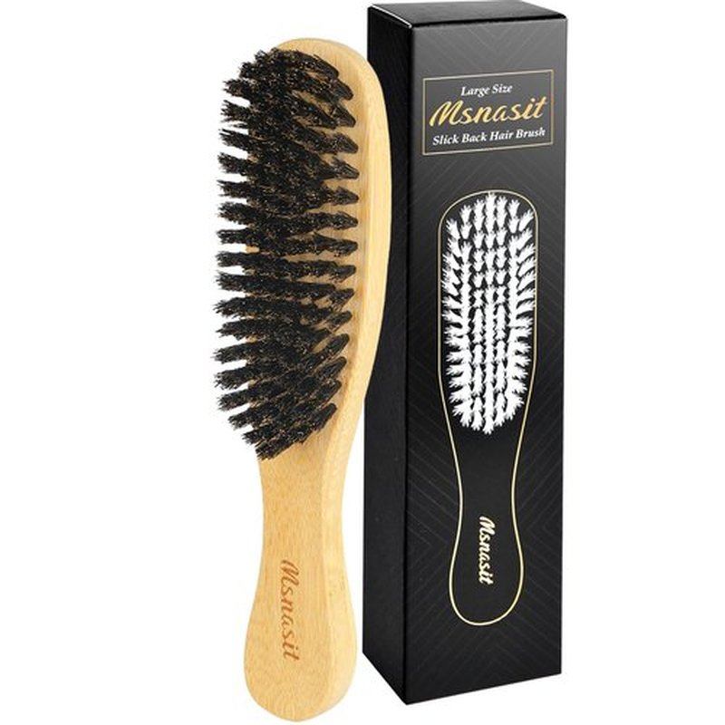 Msnasit Boar Bristle Slick Back Hair Brush for Women, Smoothing Hair, Anti Frizz, Edge Control, Bamboo Hairbrush for All Hair Style-Regular