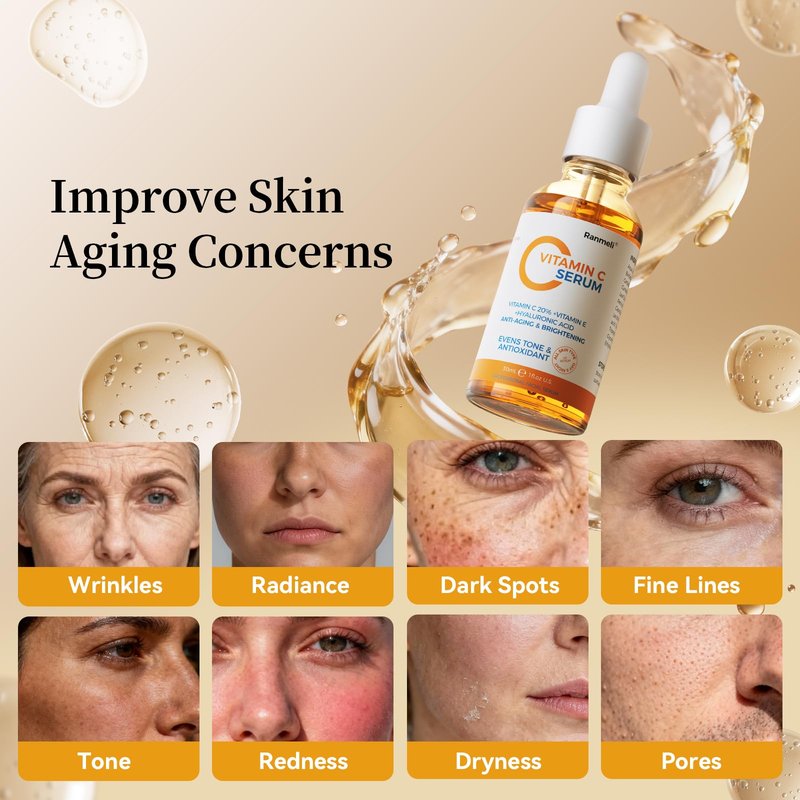 Vitamin C Serum for Face, 20% Natural Vitamin C Facial Serum with Sodium Hyaluronate,Vitamin E,Anti Aging & Wrinkle Skin Face Serum for Dark Spots,All Type Skin Care 1 fl.oz+ 0.05 fl.oz x 10e