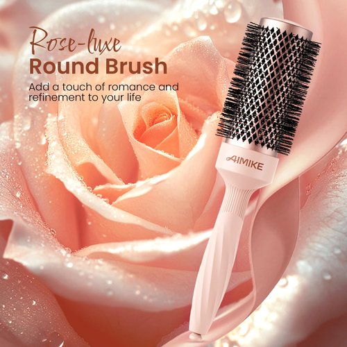 AIMIKE Round Brush for Blow Out, Rose Luxe Medium Round Hair Brush w/Nano Thermal Ceramic Tech, for Blow Drying & Styling Volumizing Shoulder Length Hair, with 4 Clips (Barrel 1.7", Bristle 2.5")