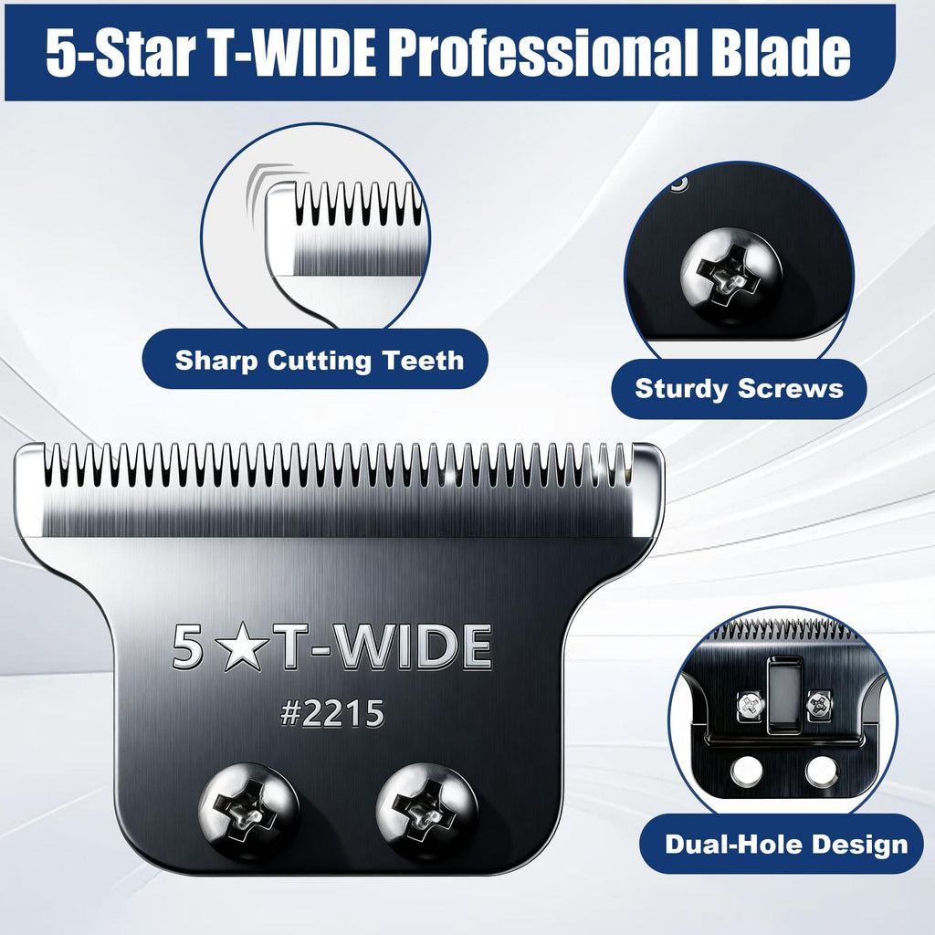 2215 Adjustable Replacement T Wide Blades Compatible with Wahl 5 Star Serise Detailer Li Trimmer 8081 and 8171 Models