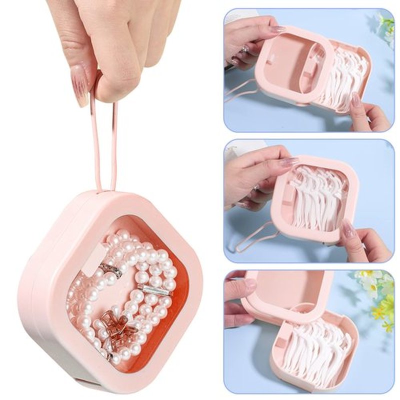 Prudiut 2Pcs Hair Tie Organizer, Hair Tie Holder Clip Organizer for Baby Teen Girl Women, Portable Hanging Small Items Desktop Travel Storage Box(Pink and White)