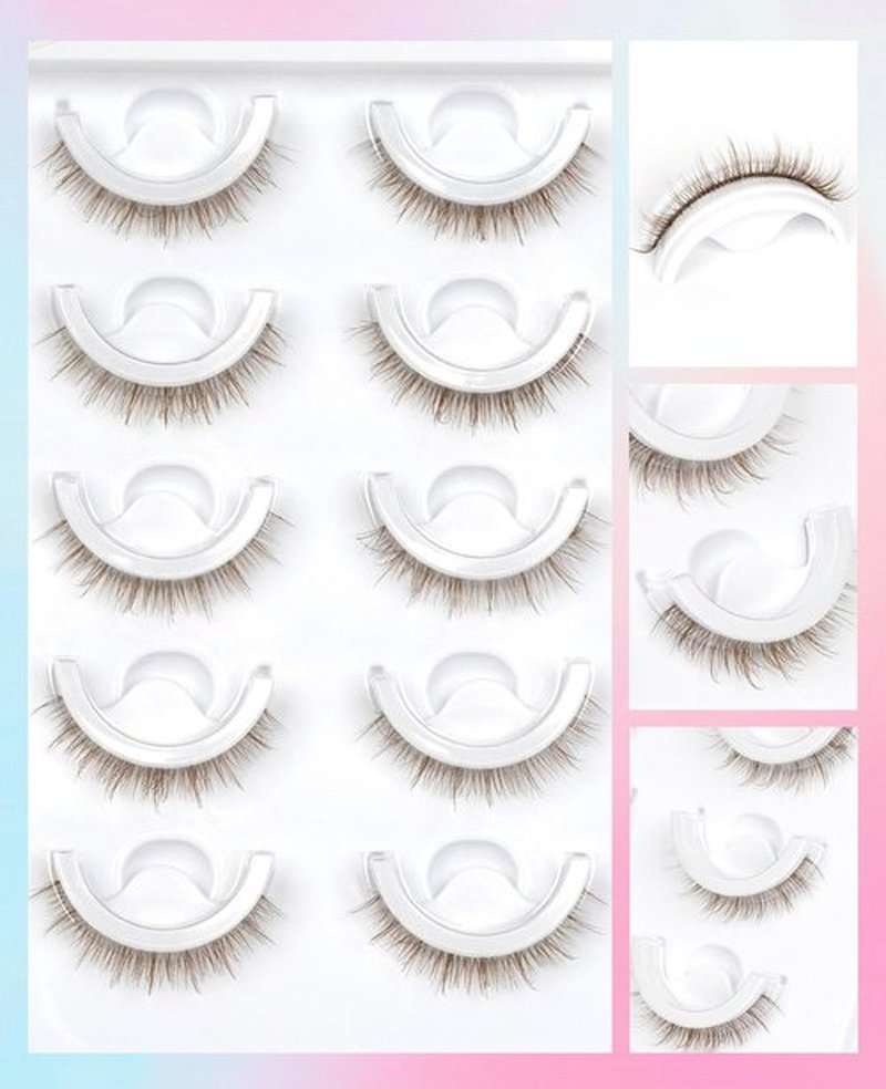 Brown Self Adhesive Eyelashes Preglued - Natural Look No Glue Eyelashes 10mm Natural Waterproof Glueless No Glue Needed Reusable Stick on False Strip Lashes by EMEDA (Brown 63)