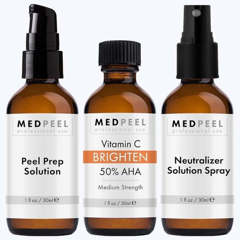 Medpeel Chemical Peel Kit - 50% AHA & Vitamin C Brightening Peel | Medium Strength, 1oz/30ml (Set of 3)
