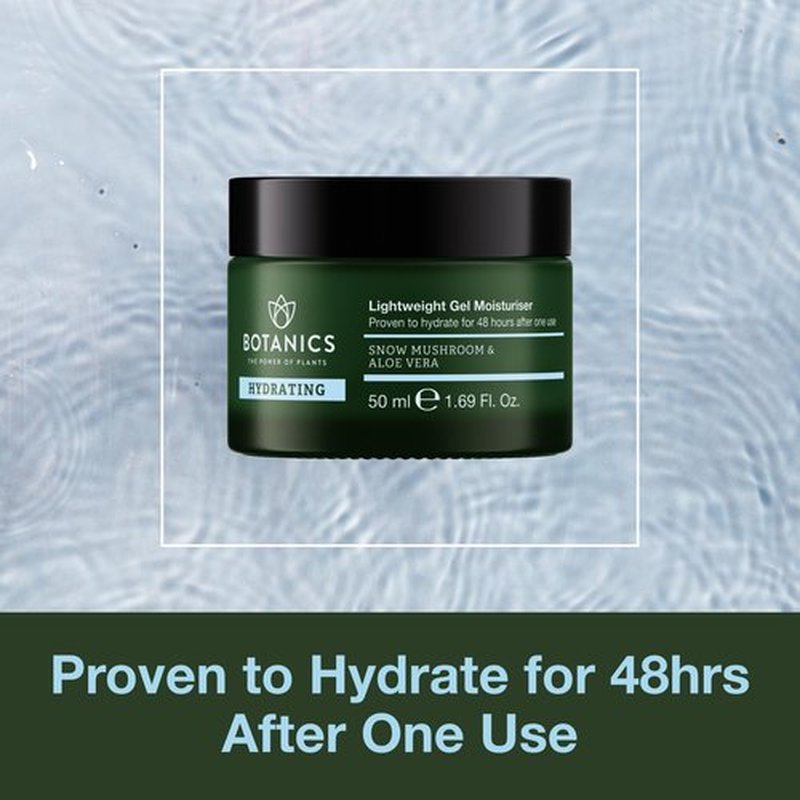 Botanics Lightweight & Hydrating Face Moisturizer for Women & Men - Gel Facial Moisturizer for Dry Skin - Enriched with Snow Mushroom & Aloe Vera - Vegan & Cruelty-Free 48-Hour Hydration (1.69 Fl Oz)