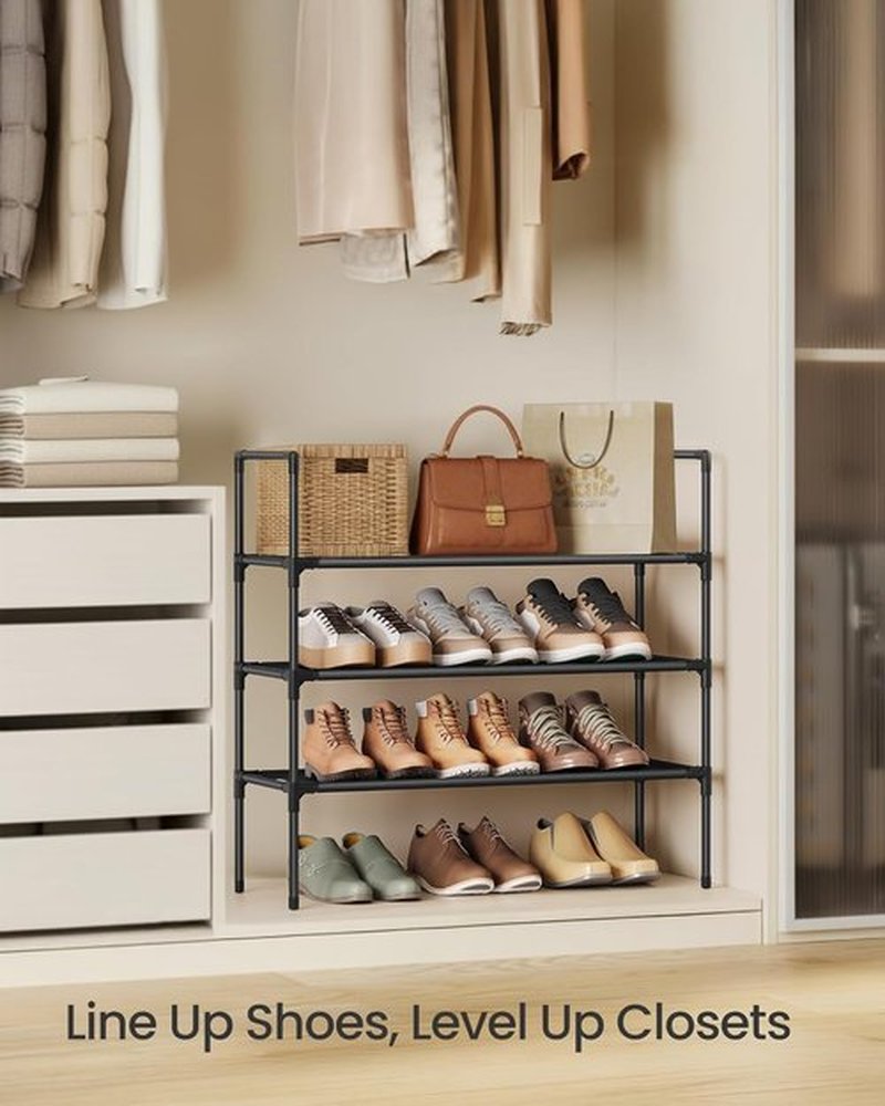 SONGMICS 3-Tier Shoe Rack - Slim Space-Saving Storage for Hallway | Metal Frame, Black Non-Woven Shelves