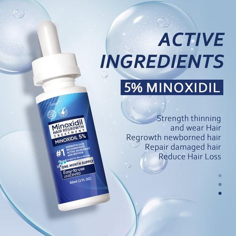 5% Minoxidil Hair Growth Serum for Men & Women with Biotin: Minoxidil for Men and Women, 5 Percent, Hair Regrowth Treatment, Extra Strength (6 FL OZ, Dropper 3pcs)