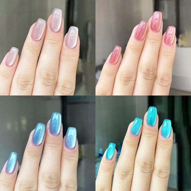 4Pack 96Pcs Medium Press On Nails - Square False Nails with Gradient Design, Full Cover Glossy Acrylic Nails, Glitter Press On Nails for Women Girls - Reusable Stick On Nails
