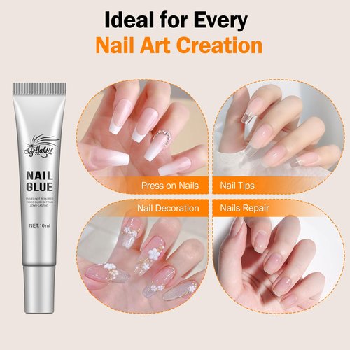 Gellaktik 10g*2 Nail Glue With 10g*2 Nail Glue Remover for Press On, Super Strong, Quick Drying, Long Lasting Adhesive for Fake Acrylic Nails & Tips, No UV Light Needed