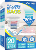 Fygrip Vacuum Storage Bags with Hand Pump, Plastic Packaging Bags, 80% Space Saver Vacuum Seal Bags for Clothing, Travel Lugggage, Blankets, Comforters, 20 Combo