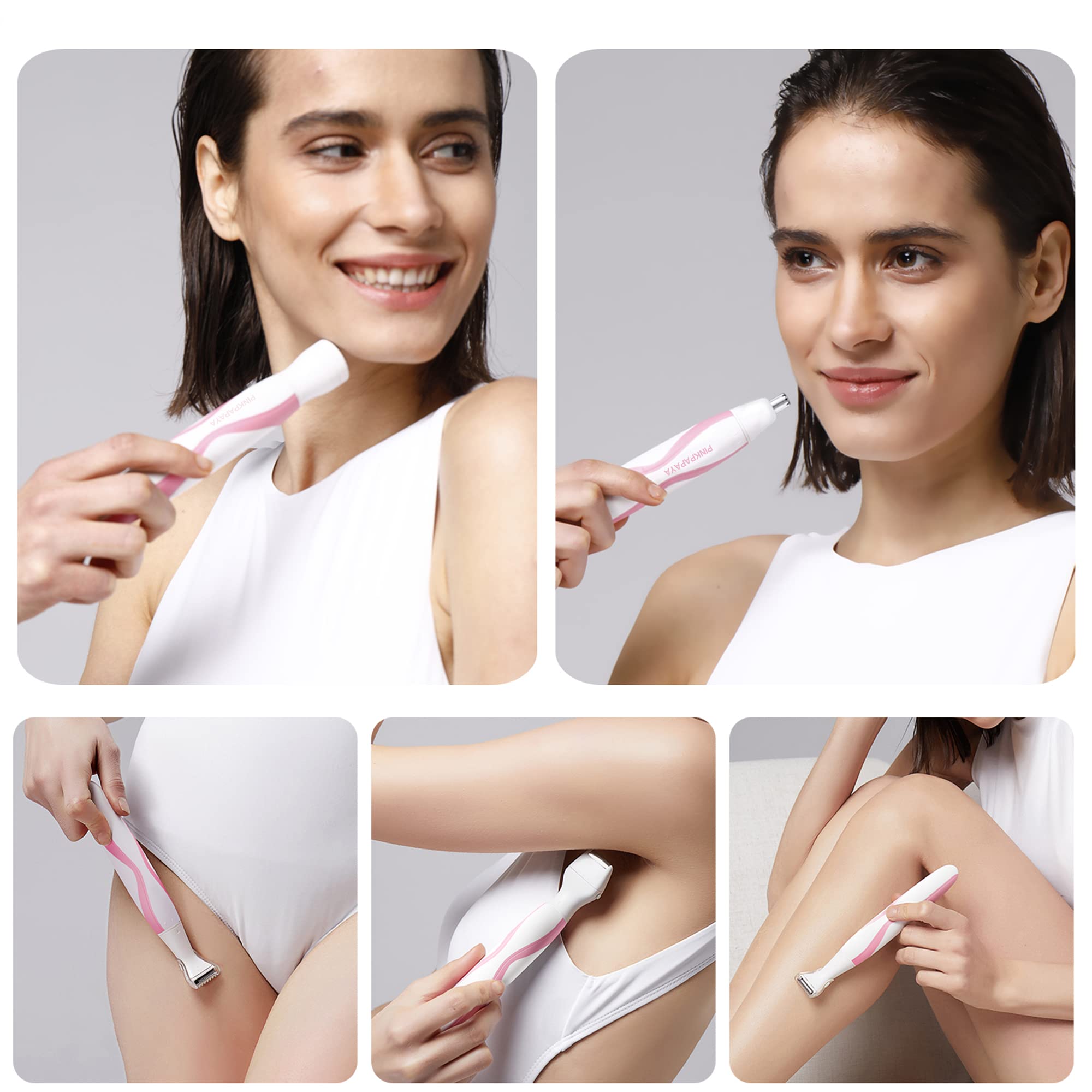pinkpapaya 4in1 Nose Hair Trimmer for Women,Facial Hair Remover,Electric Face Shaver Razor for Nose Ear,Bikini Trimmer,Facial Hair Removal,ROSE/OI8J
