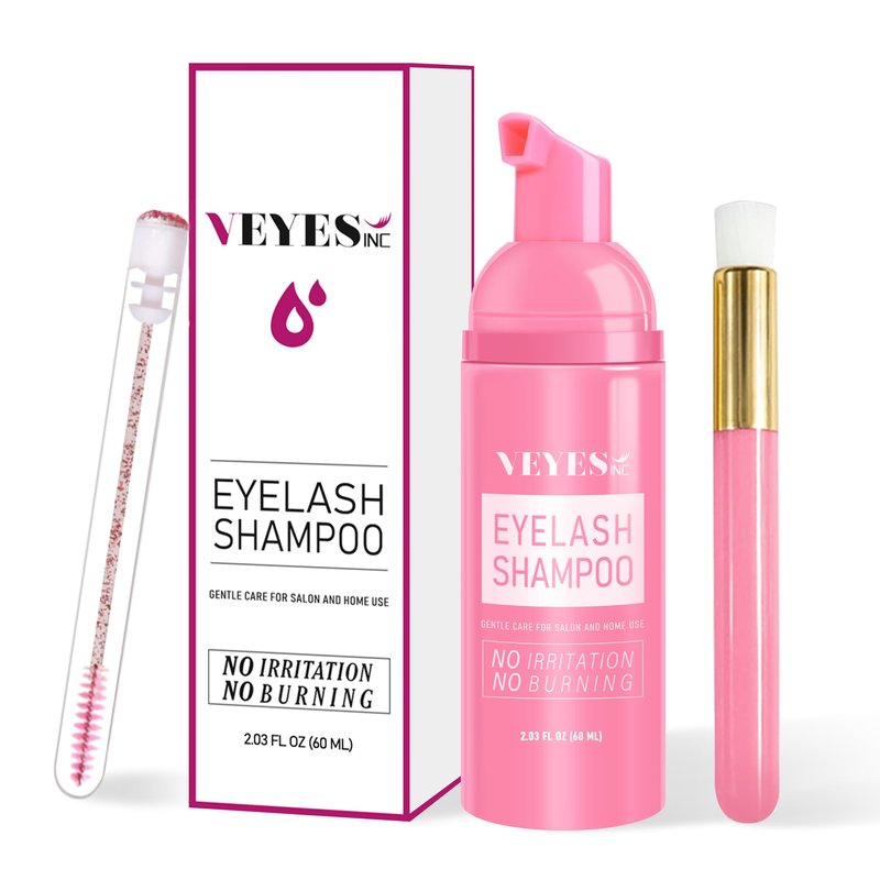 VEYES INC Lash Shampoo for Lash Extensions. Eyelash Wash for Extensions & Natural Lashes. Eyelash Extension Cleanser + Brush,Oil & Sulfate Free,60ml. Lash Supplies for Salon & Home Care