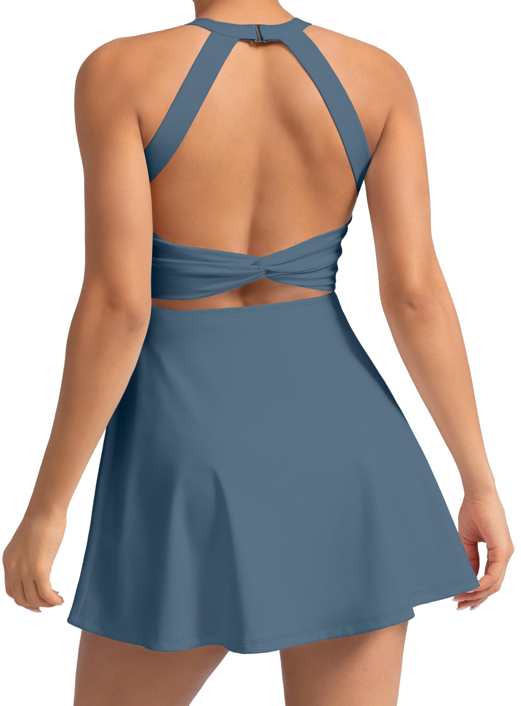 MIRITY Womens Activewear Tennis Dress - Built in Shorts with Pockets and Bra Golf Athletic Workout Dresses Blue X-Small