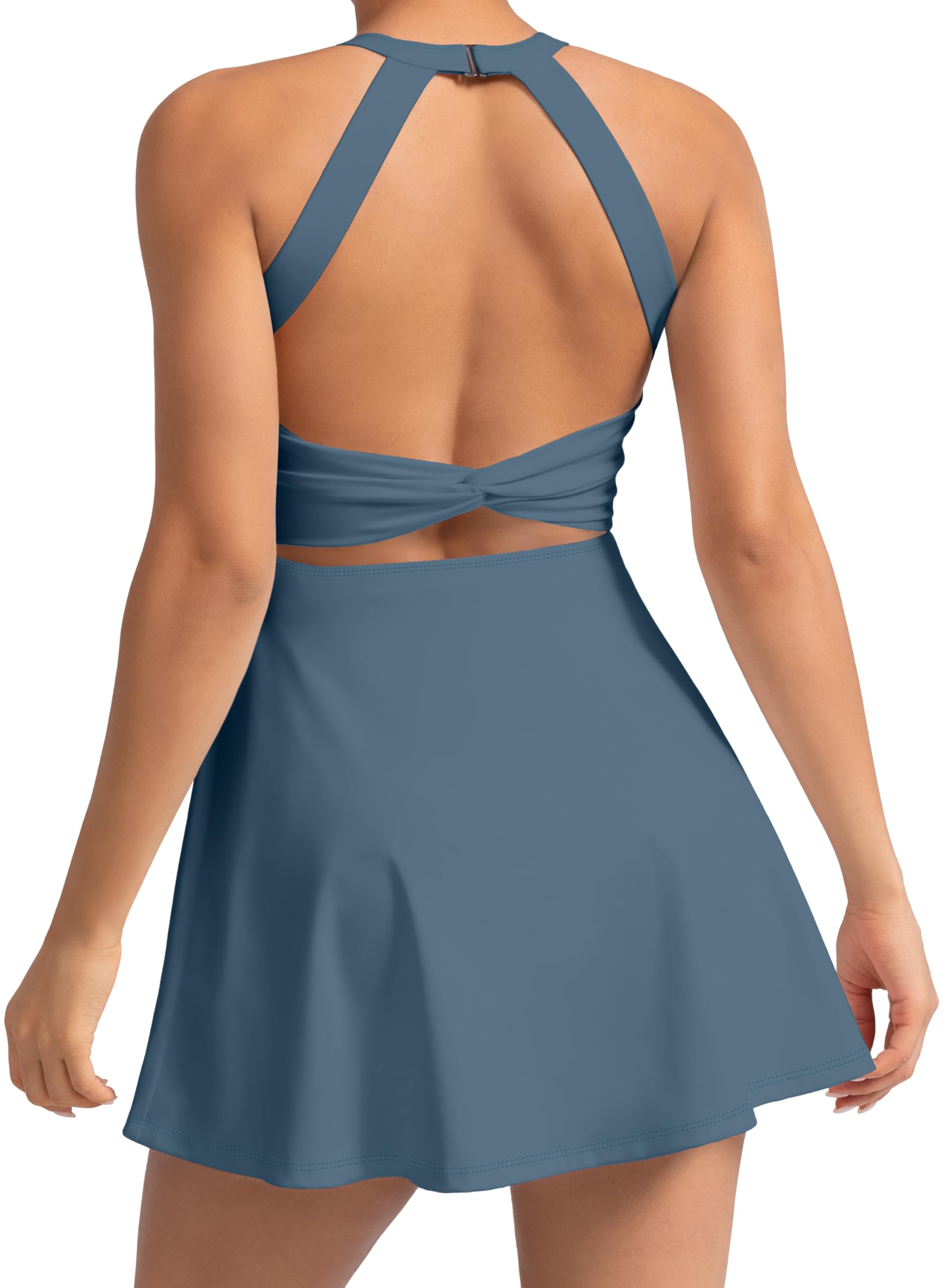 MIRITY Womens Activewear Tennis Dress - Built in Shorts with Pockets and Bra Golf Athletic Workout Dresses Blue X-Small