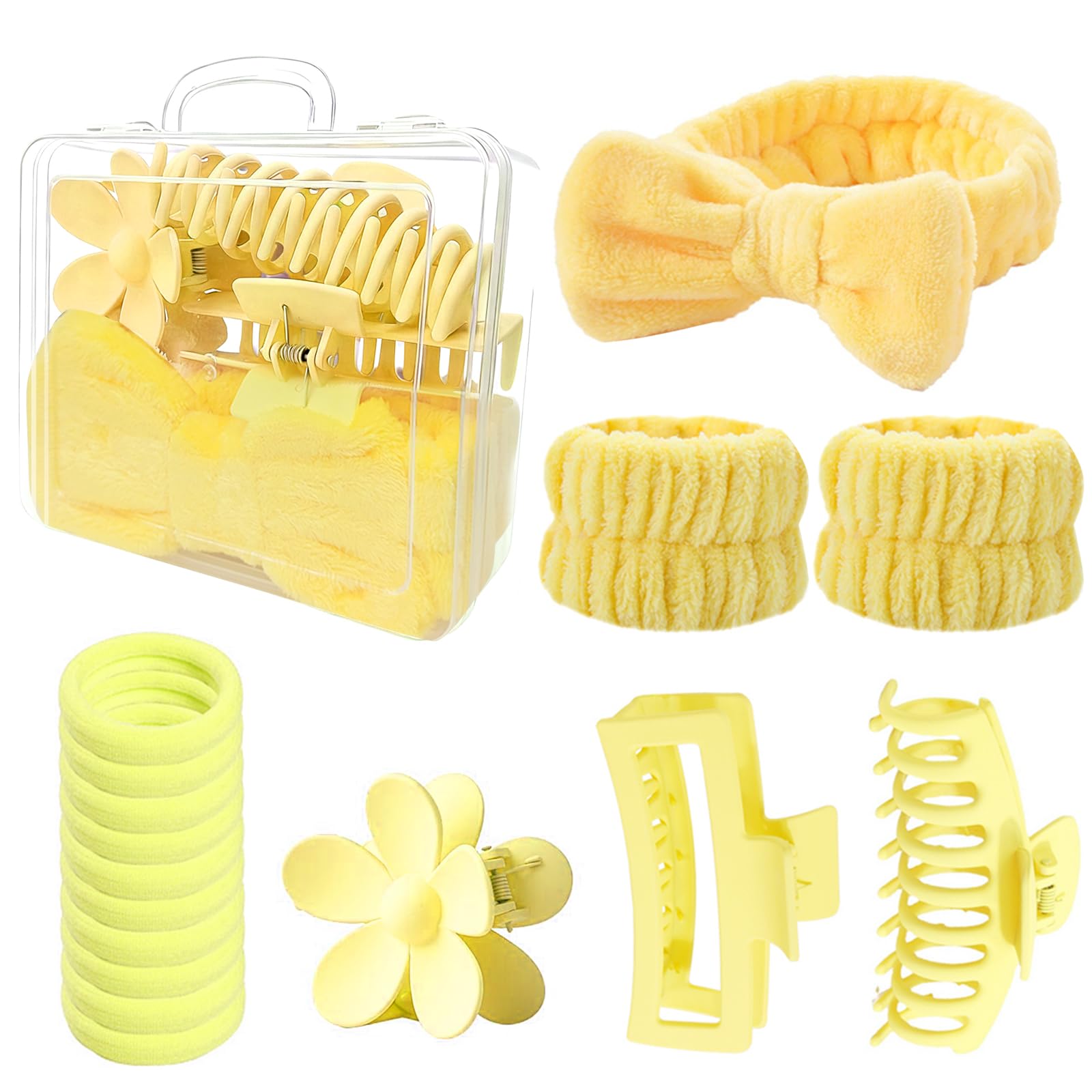 Xiuying Feng 16 Pcs Skincare Headband Set, Face Washing Headband with Wristbands, Hair Claw Clips & Hair Ties, Spa Headbands for Women Girls, Perfect for Facial, Makeup, Shower, Gift Ready Box