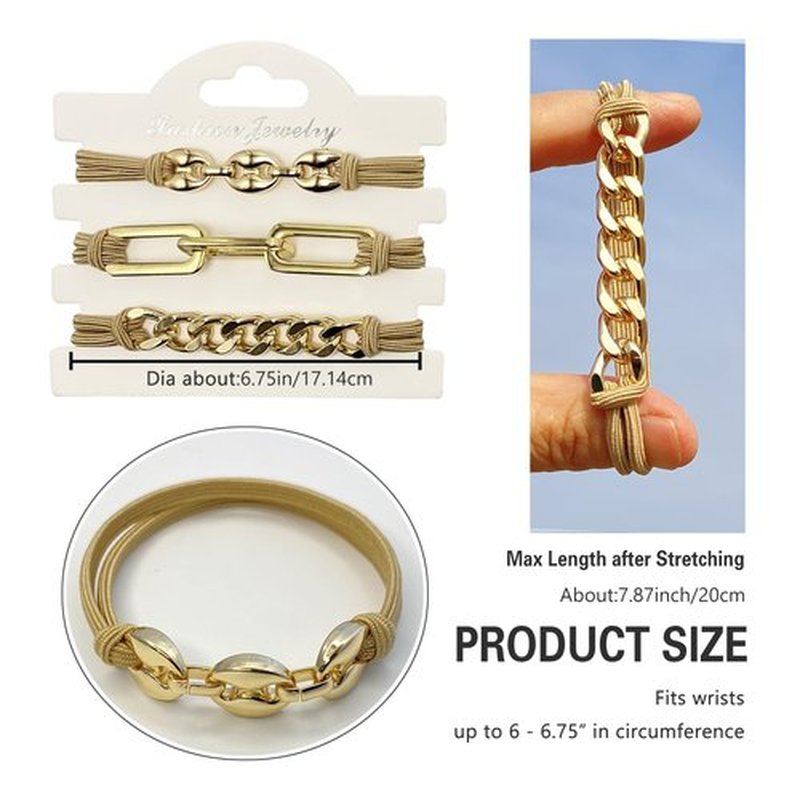 Bracelet Hair Ties for women - Ponytail Holders - Cute Hair Accessories with Gold Jewelry - Handmade Soft Elastic No Damage Scrunchies - Khaki