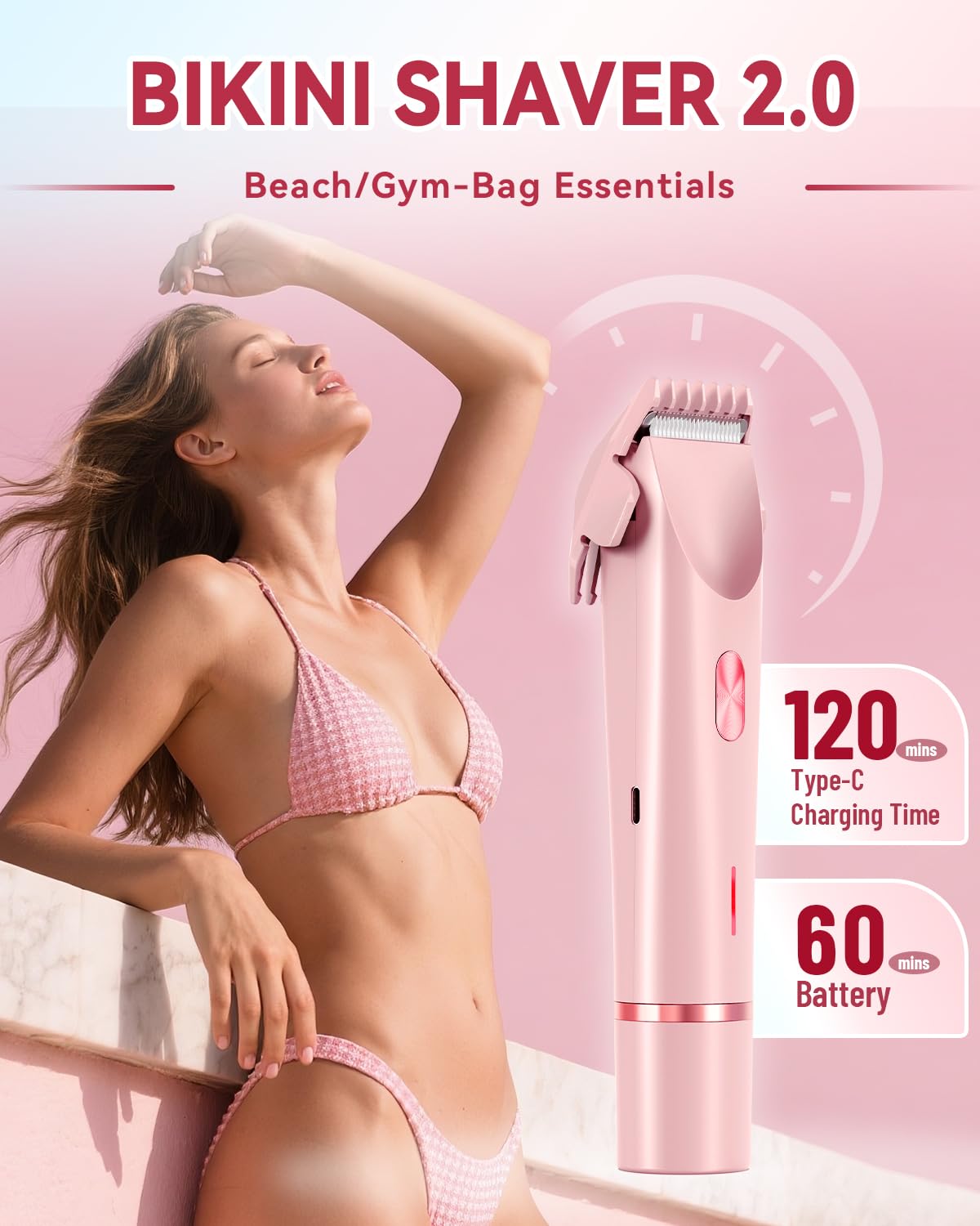 Dermawave Bikini Shaver 2.0, Electric Bikini Trimmer for Women Pubic Hair, 2 in 1 Dual Head Body Hair Electric Razor, Waterproof, Wet/Dry