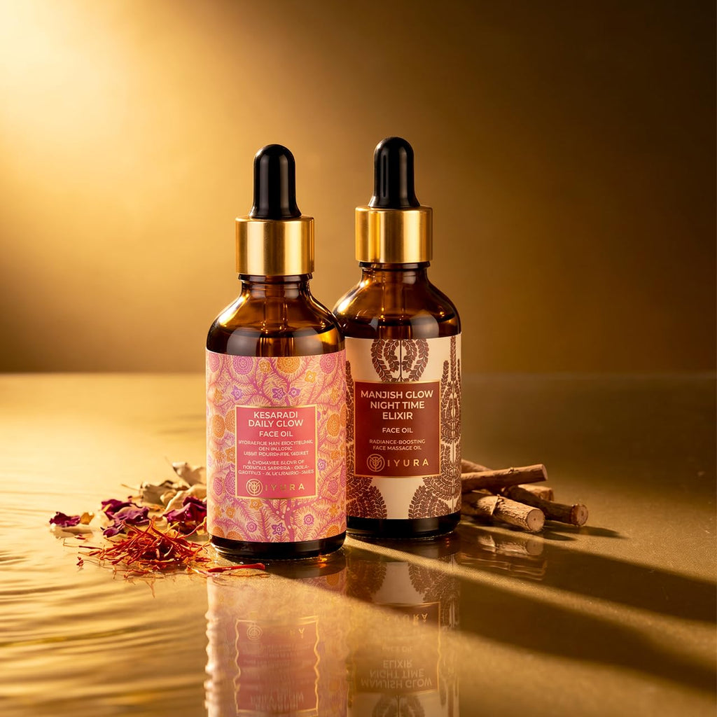 Day & Night Face Oil Duo for Dry, Mature Skin—Moisturizing AM-to-PM Face Care—Saffron + Manjistha—Smoothing, Brightening, Even-Toning, Glow-Boosting Routine—Non-Sticky, Non-Greasy, Fast-Absorbing