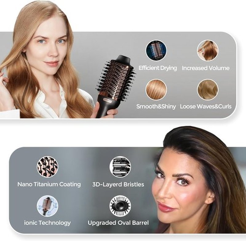 TYMO Hair Dryer Brush - 4 in 1 Ionic Volumizer & Hot Air Straightener for Smooth, Frizz-Free Blowout - Gold