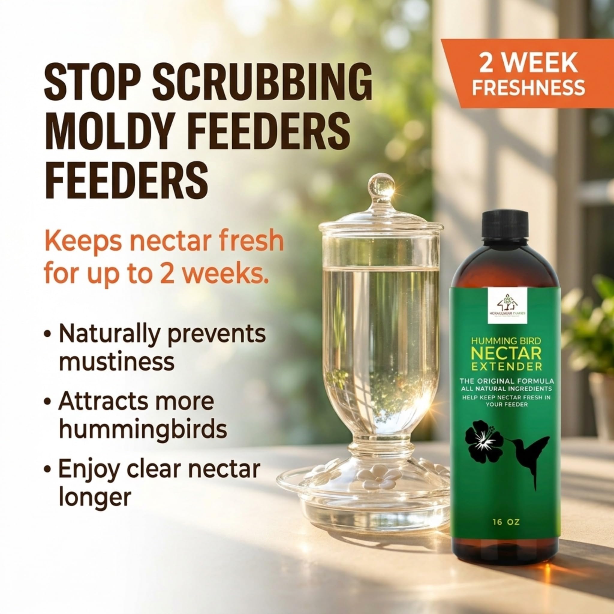Hummingbird Nectar Extender – Extends Nectar Life and Attracts Hummingbirds Naturally All Organic Keeps Fresh Longer - Enjoy Clear Without Frequent Changes – 16 oz Bottle