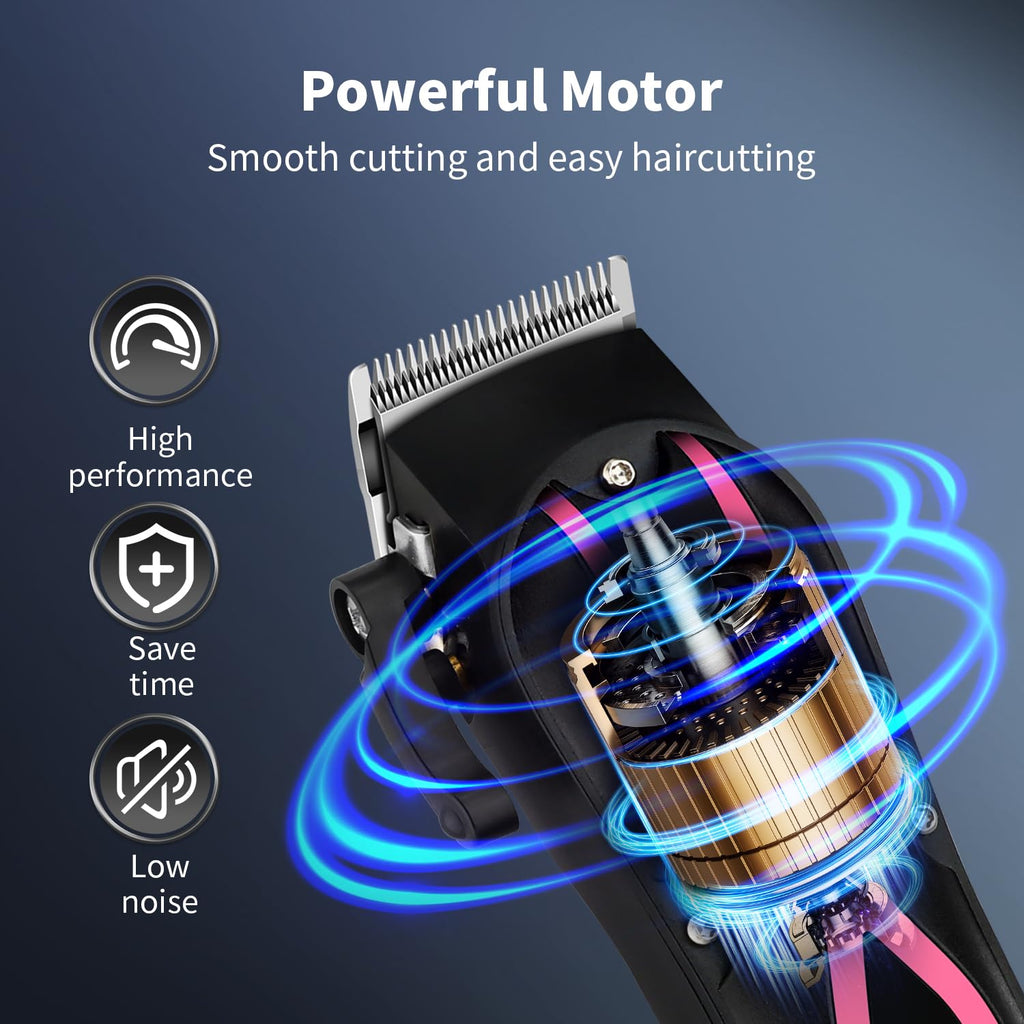 HIENA PRO Hair Clippers for Men, Professional Electric Hair Clipper and Trimmer, Rechargeable Haircut Clipper, Cordless Hair Cutting Tool with LED Display, Perfect Gifts for Men(Pink)