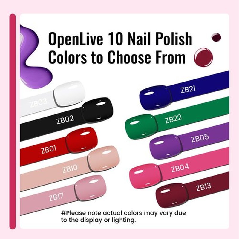 OpenLive 12 PCS Nail Polish Set With 10 Colour Combo, 2 PCS Base And Top Coat,Fast Drying Nail Polish For Home DIY And Beginners.