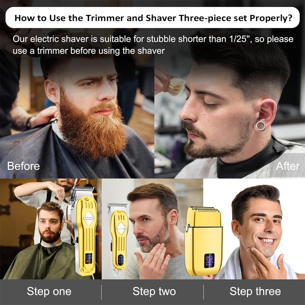 Roziapro Hair Clippers for Men Zero Gapped T-Blade Trimmer Rechargeable Foil Shavers Professional Hair Cutting Kit (Gold)