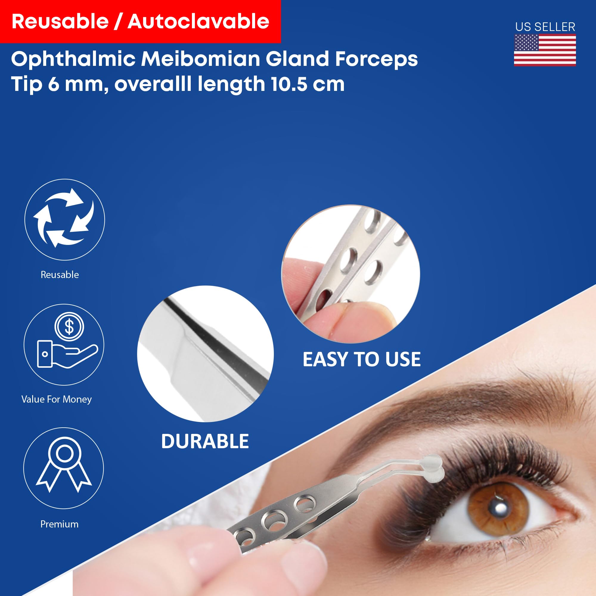 STELLMACHER Meibomian Gland Expressor Stainless Steel | Eyelid Massage Tweezers for Dry Eye Extraction | Chalazion Remover Eye Stye Treatment Cleaning Tool for Men & Women – 6mm Round Tip