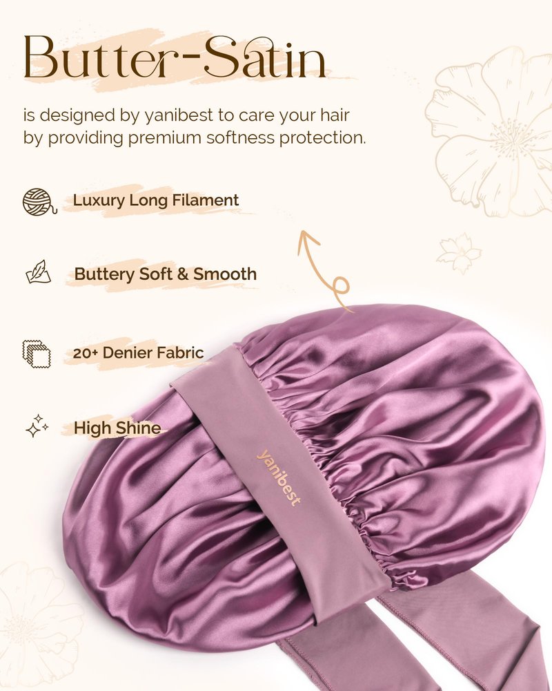 YANIBEST Silk Bonnet for Sleeping Women, Satin Hair Bonnet with Tie Band, Night Sleep Cap Wrap for All Hair Types Purple