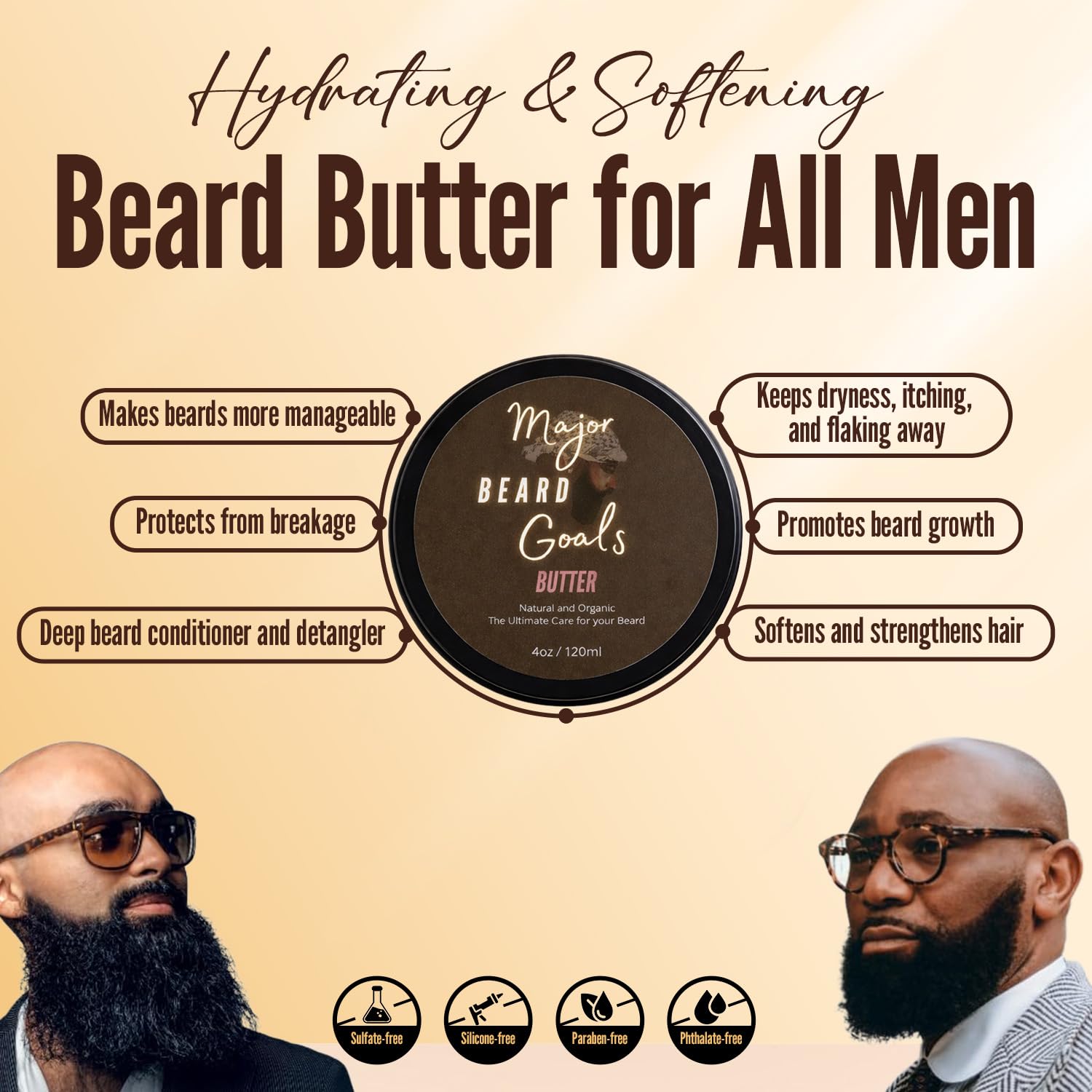 Major Beard Goals Beard Butter for Men - Leave-In Softener for Mustache & Beard Care, Cream Hydrates, Reduces Itchiness - Jamaican Black Castor Oil, Biotin, Collagen, & Shea Butter - 4oz