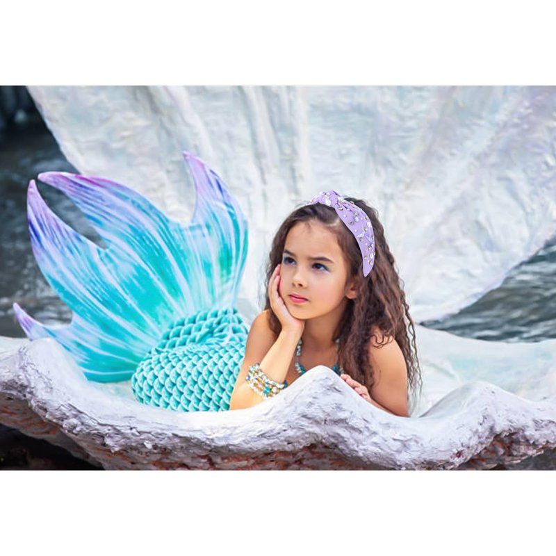YARIEW Mermaid Knotted Headband for Women, Mermaid Birthday Decorations Seashell Hair Accessories, Starfish for Under the Sea Party Decorations Gifts (Purple)
