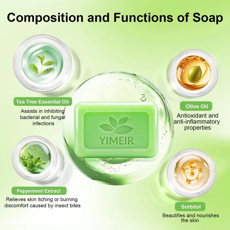 YIMEIR Tea Tree Soap Handmade, About 4.5Oz, Tea Tree Oil Soap Bar for Face & Body - Natural Acne Treatment, Deep Cleansing for Oily & Sensitive Skin, Antibacterial & Soothing Bath Washing Soap