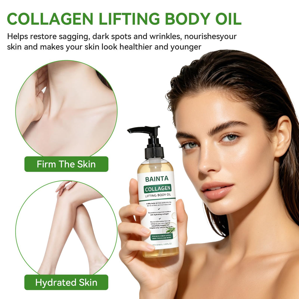 Collagen Lifting Body Oil for Firming & Hydration - Lightweight Non-Greasy, Fast-Absorbing, Helps Soften Crepey Skin, Smooth & Silky Skin Finish, Daily After Shower Body Care for Women & Men -3.38FLOz
