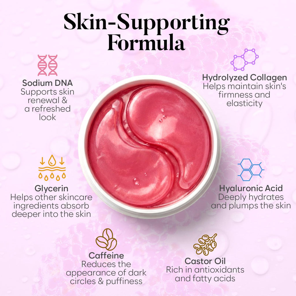 BLOOMORA PDRN, Caffeine & Collagen Under Eye Patches (30 Pairs), Under Eye Mask for Puffy Eyes, Appearance of Dark Circles, Smoothing & Hydration, Self Care & Skincare Gifts for Women, Patch Yeux