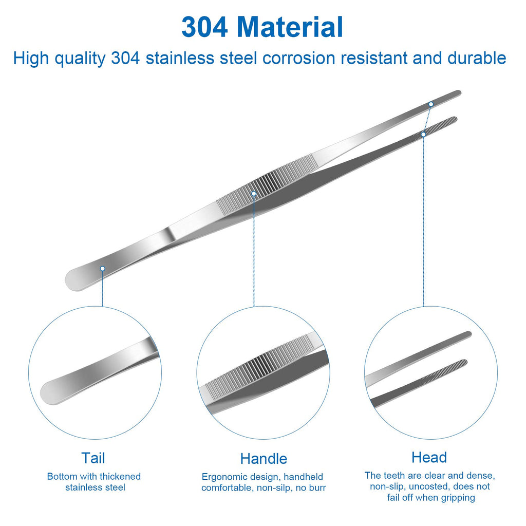AHIER 12inch Kitchen tweezer Stainless Steel, Long tweezer with Precision Serrated Tips for Cooking Pincette for Sea food, Bar Tweezer