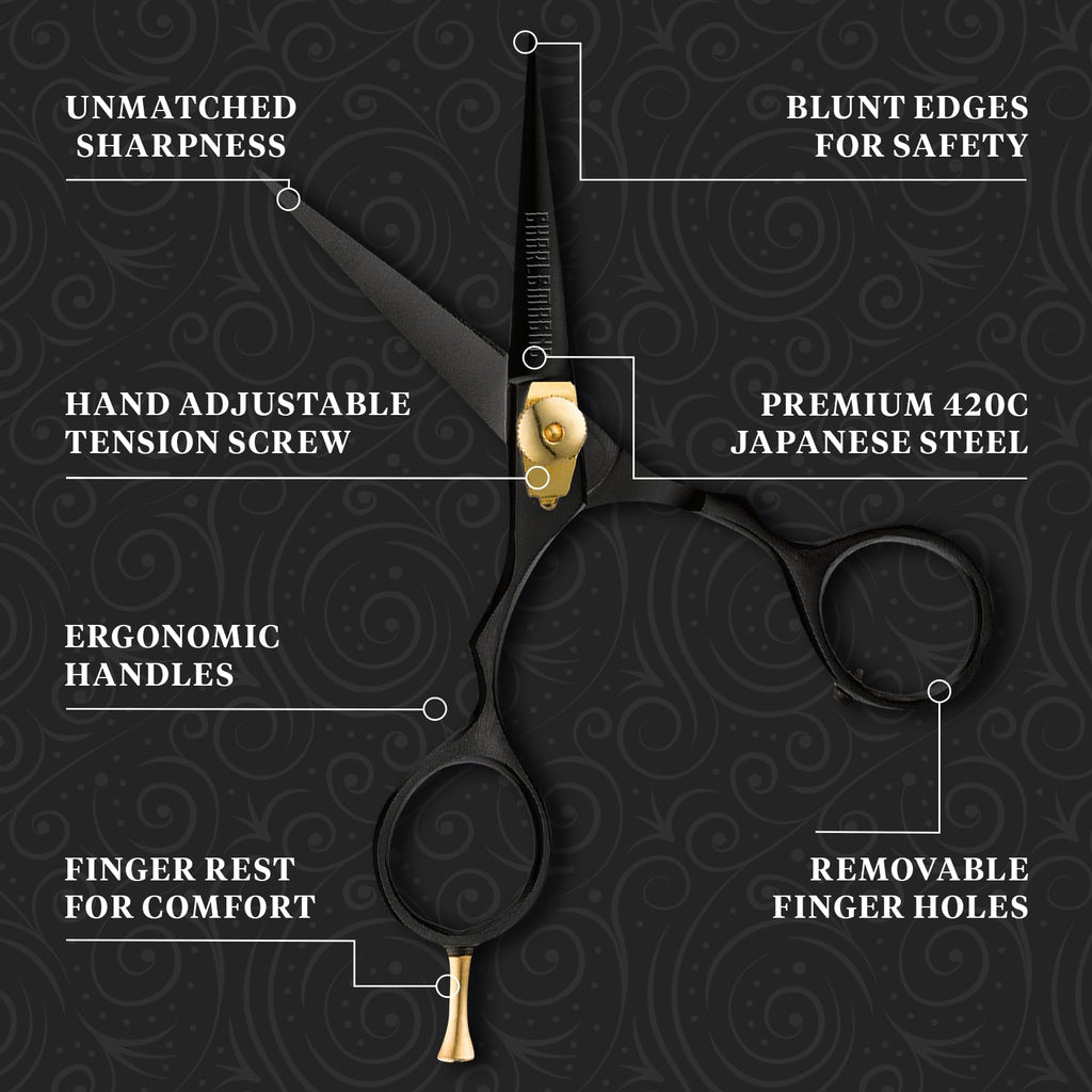 Charlemagne Hand-Forged Japanese Steel Beard & Mustache Scissors - Stainless Steel, 5.5 in - Precision Beard Trimming - Nose Hair Scissors - Fits Mustache Kit & Grooming Kit