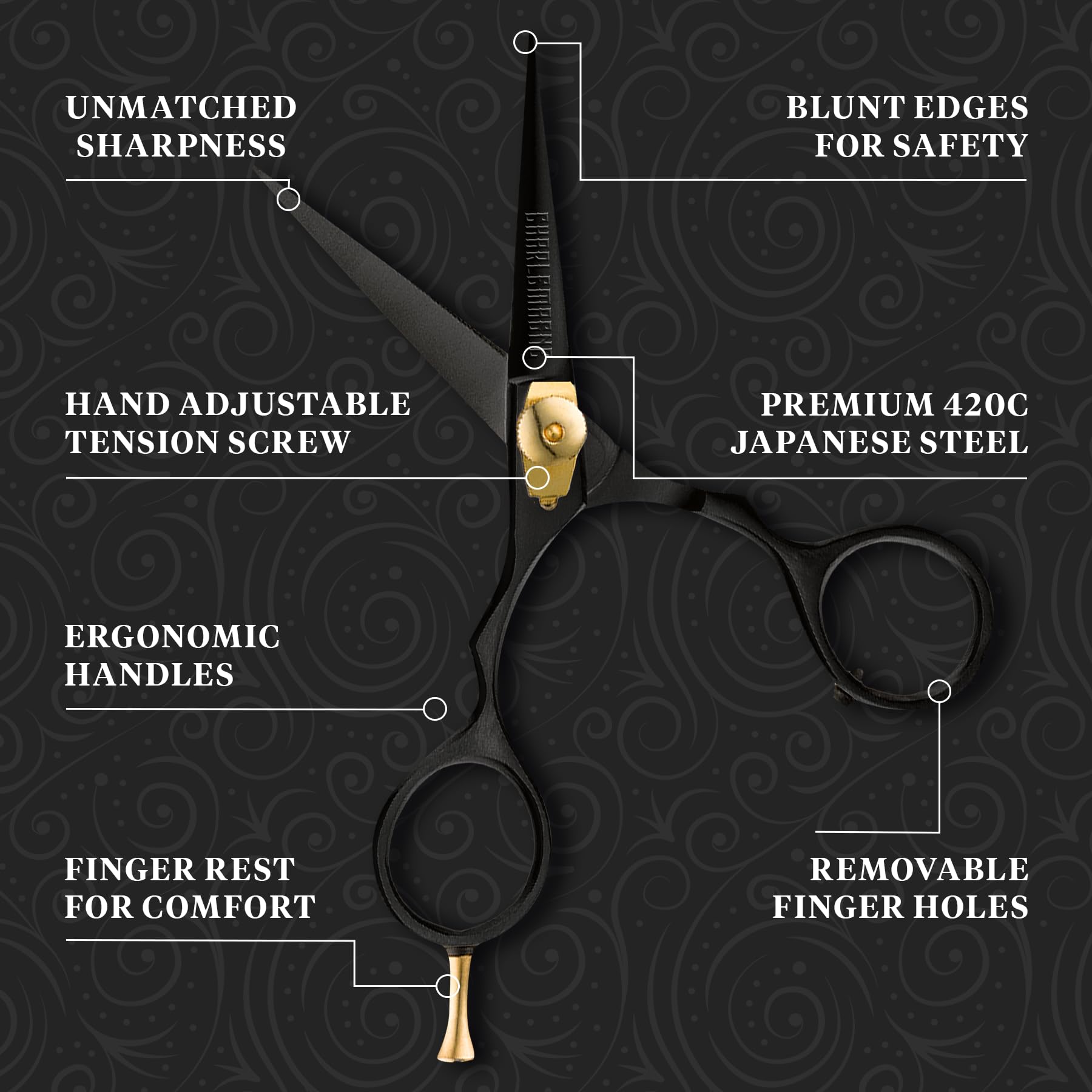 Charlemagne Hand-Forged Japanese Steel Beard & Mustache Scissors - Stainless Steel, 5.5 in - Precision Beard Trimming - Nose Hair Scissors - Fits Mustache Kit & Grooming Kit