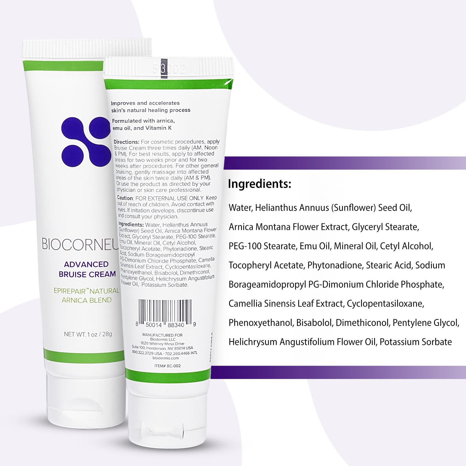 BIOCORNEUM Advanced Bruise Cream 1oz – Professional-Grade Arnica & Vitamin K Cream for Visible Skin Recovery – Botanical Formula with Vitamin E, Green Tea Extract & More – Lightweight, Fast-Absorbing