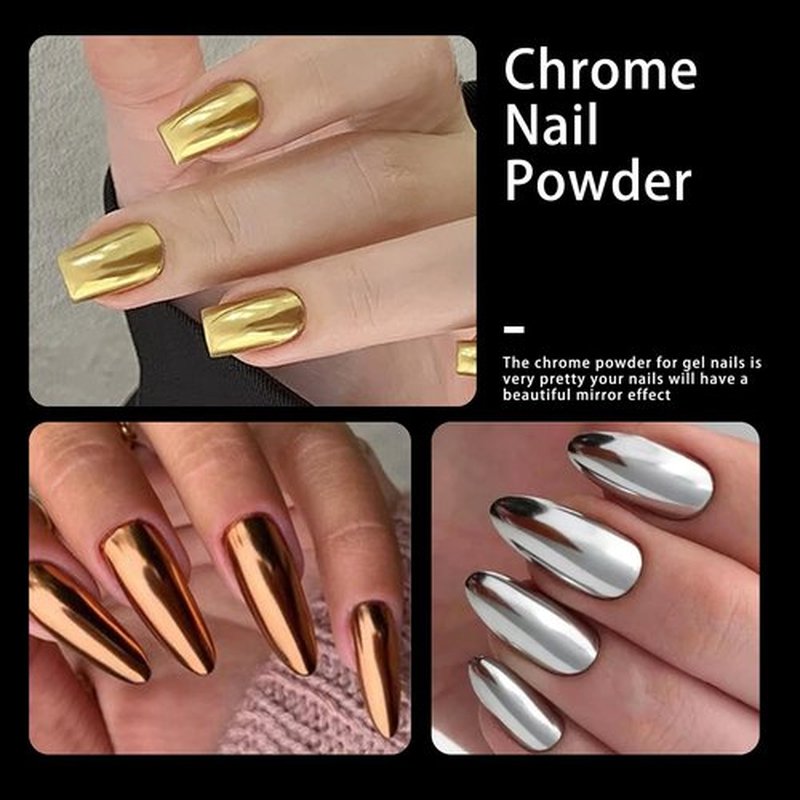 16 Colors Chrome Nail Powder kit, Gold Silver Red Black Brown Metalic Christmas Mirror Effect Chrome Powder Pigments for Nails Decoration for DIY (Colorful, M)