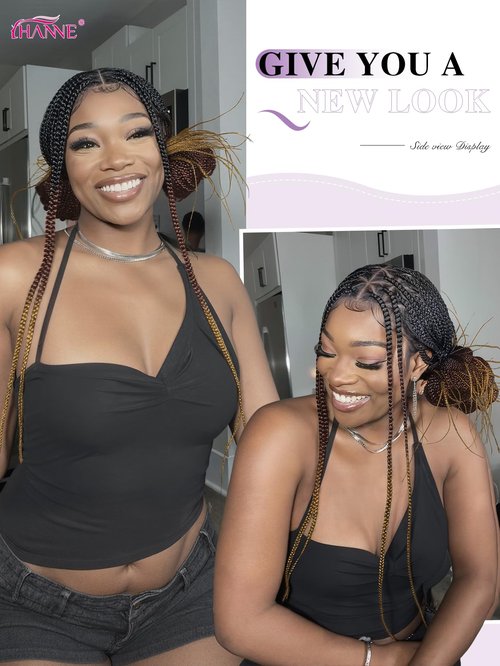 HANNE Full Lace Braided Wigs for Black Women Knotless Braided Wigs with Baby Hair 100% Handmade HD Lace Synthetic Box Braid Wig