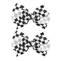 YanJie 2PCS 4'' Checkered Hair Clips Girls Black White Ribbon Hair Accessories Kids Racing Theme Party Game Costume Baby Girl Checkered Outfit