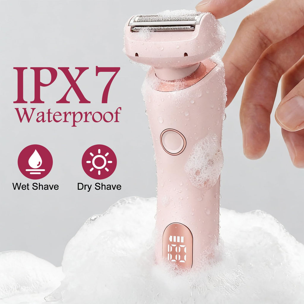 Electric Shaver for Women, SilkGlide Pro 2.0 Electric Razor for Women, Painfree Hair Trimmer with 2 Removable Heads for Sensitive Skin, IPX7 Waterproof, USB Rechargeable, Pink