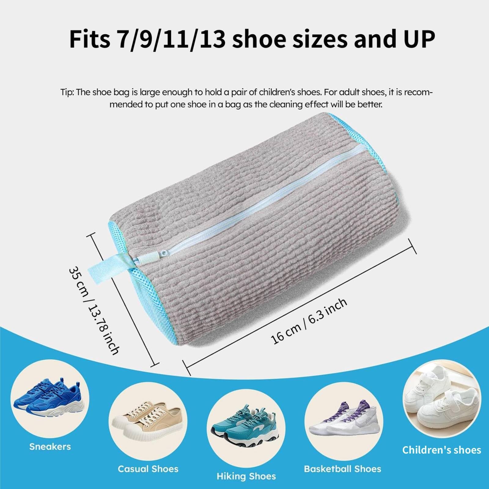 Shoe Washing Machine Bag for Cleaning, 2 360°Protect Sneaker Laundry Bag for Shoes Reusable Durable Fibers Adjustable Washer Bag with Zipper for Tennis Gym Sneakers Shoe Dryer (Grey)