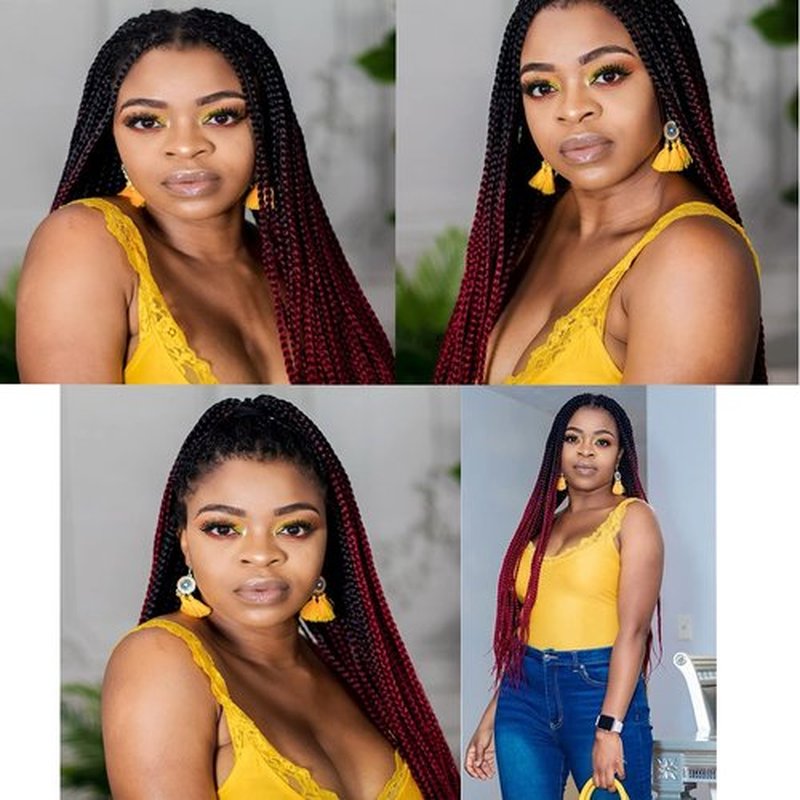 6 Packs Crochet Braids Box Braids Crochet Hair Synthetic Crochet Hair Pre-looped Crotchet Braids for Black Women 22 Inch (ombre wine red, 22inch)